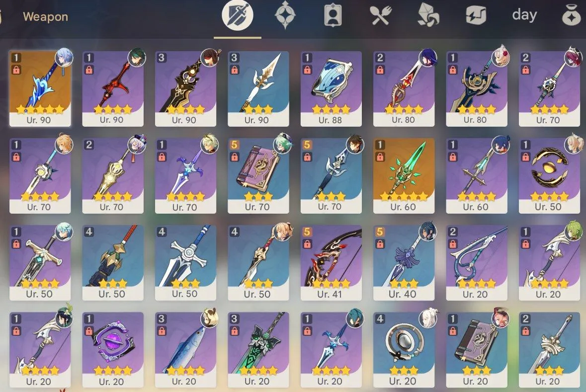 GI1166 Xiao Raiden Neuvillette Ayato Venti Zhongli 5 star Characters + 5 star Weapons 